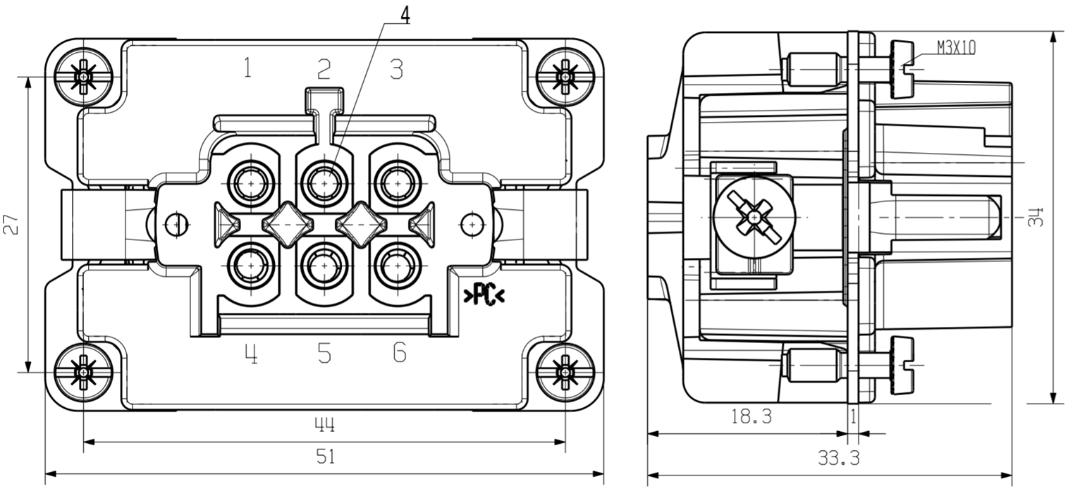 מחבר קונקטור תעשייתי WEIDMULLER HDC HE 6 FS